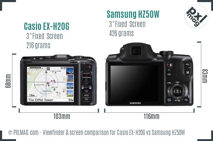 Casio EX-H20G vs Samsung HZ50W Screen and Viewfinder comparison