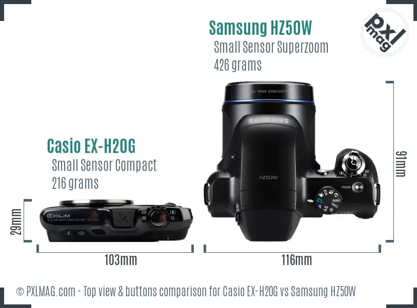 Casio EX-H20G vs Samsung HZ50W top view buttons comparison