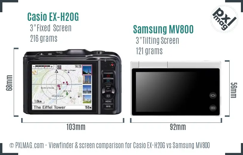 Casio EX-H20G vs Samsung MV800 Screen and Viewfinder comparison