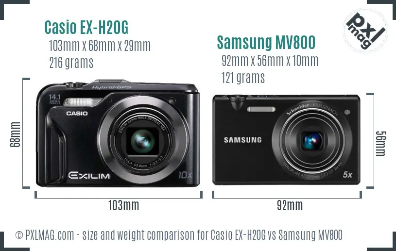 Casio EX-H20G vs Samsung MV800 size comparison