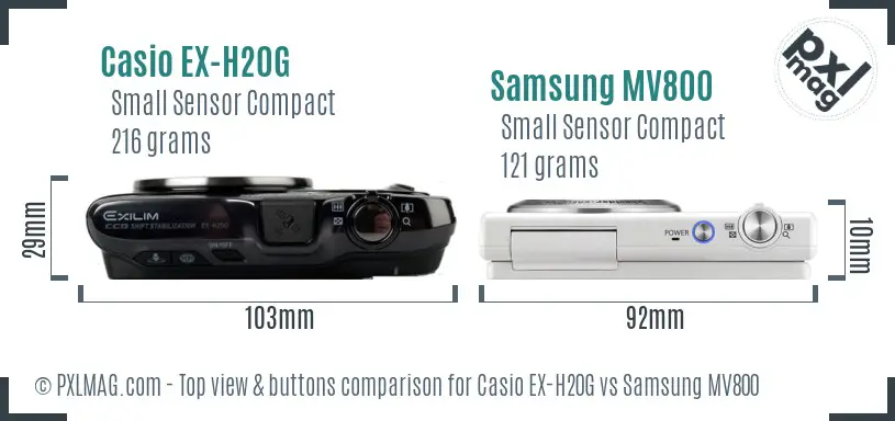 Casio EX-H20G vs Samsung MV800 top view buttons comparison