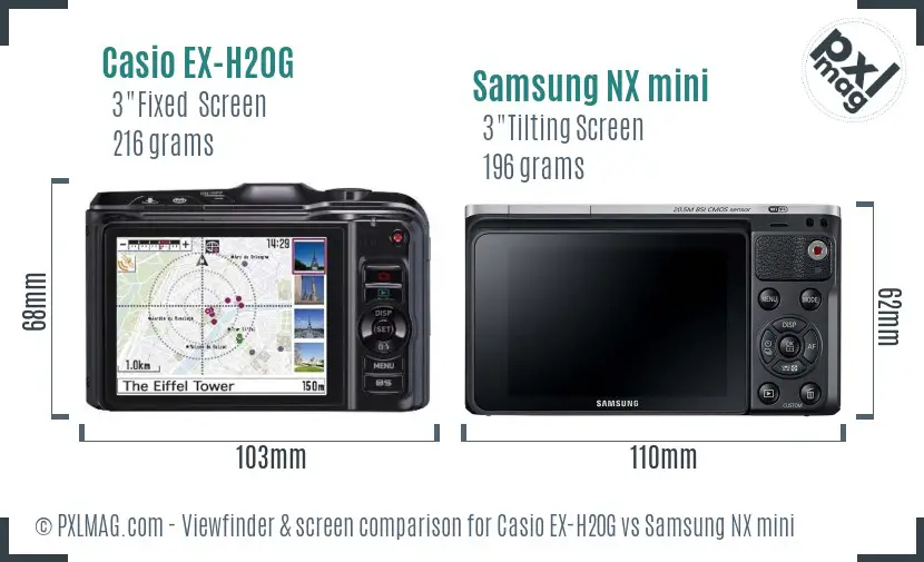 Casio EX-H20G vs Samsung NX mini Screen and Viewfinder comparison