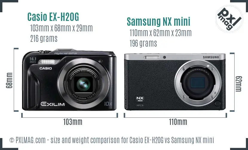 Casio EX-H20G vs Samsung NX mini size comparison