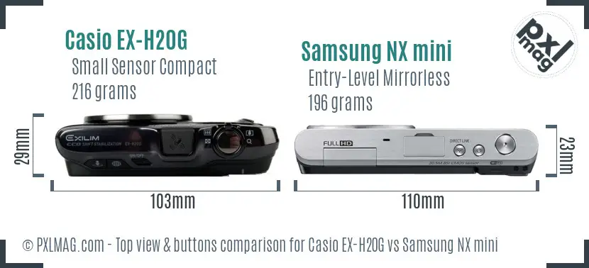 Casio EX-H20G vs Samsung NX mini top view buttons comparison