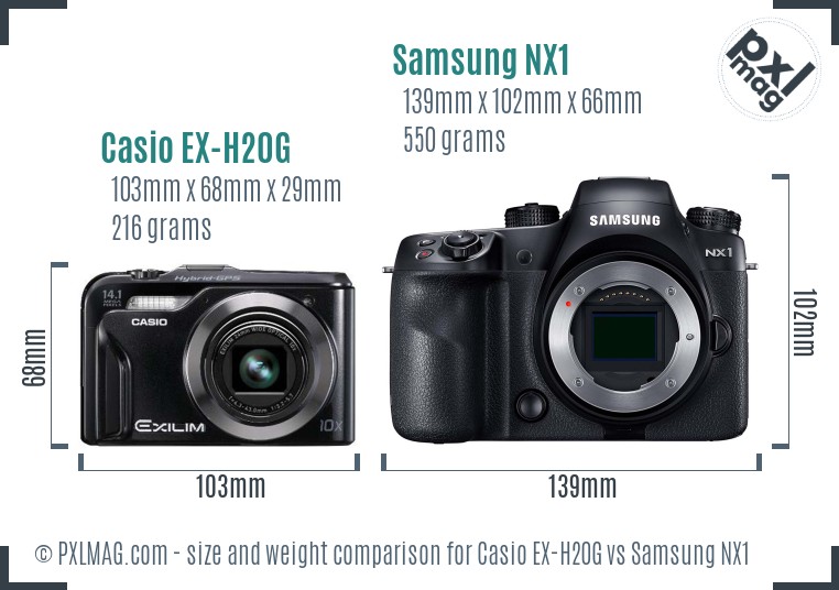 Casio EX-H20G vs Samsung NX1 size comparison