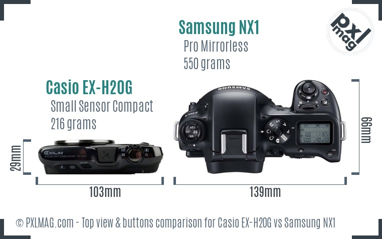 Casio EX-H20G vs Samsung NX1 top view buttons comparison
