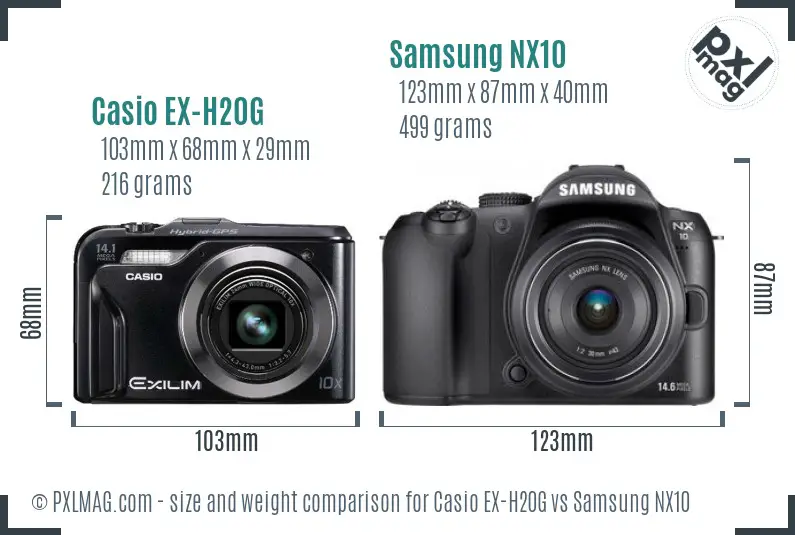 Casio EX-H20G vs Samsung NX10 size comparison