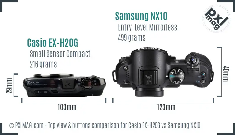 Casio EX-H20G vs Samsung NX10 top view buttons comparison