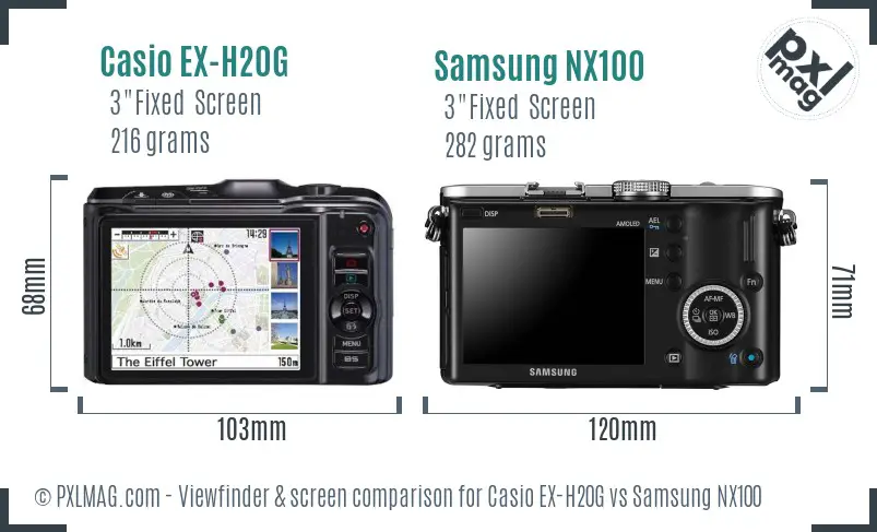 Casio EX-H20G vs Samsung NX100 Screen and Viewfinder comparison