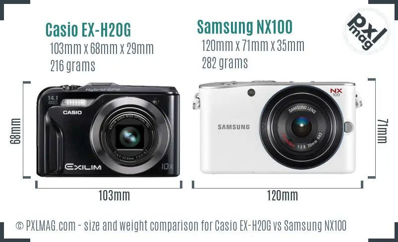 Casio EX-H20G vs Samsung NX100 size comparison