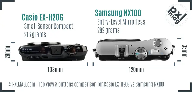 Casio EX-H20G vs Samsung NX100 top view buttons comparison