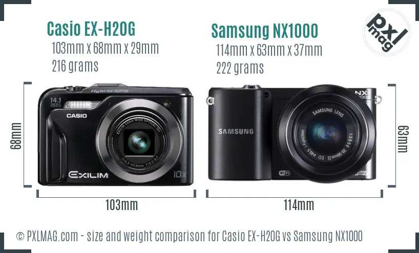 Casio EX-H20G vs Samsung NX1000 size comparison
