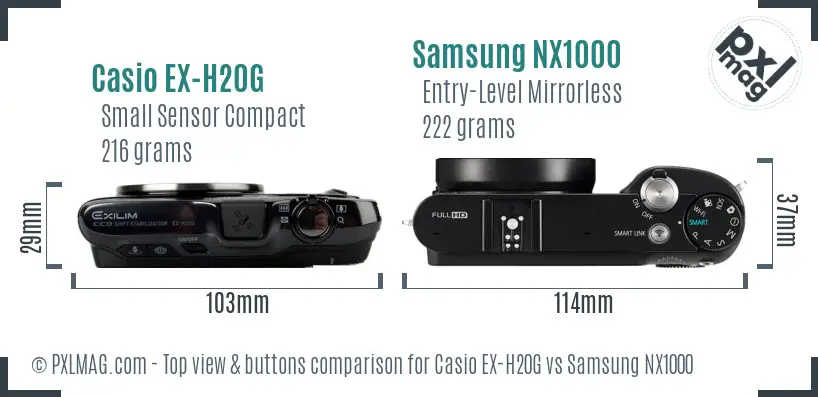 Casio EX-H20G vs Samsung NX1000 top view buttons comparison
