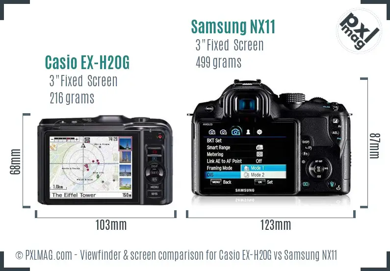 Casio EX-H20G vs Samsung NX11 Screen and Viewfinder comparison