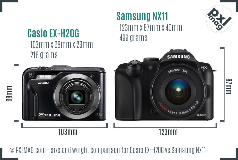 Casio EX-H20G vs Samsung NX11 size comparison