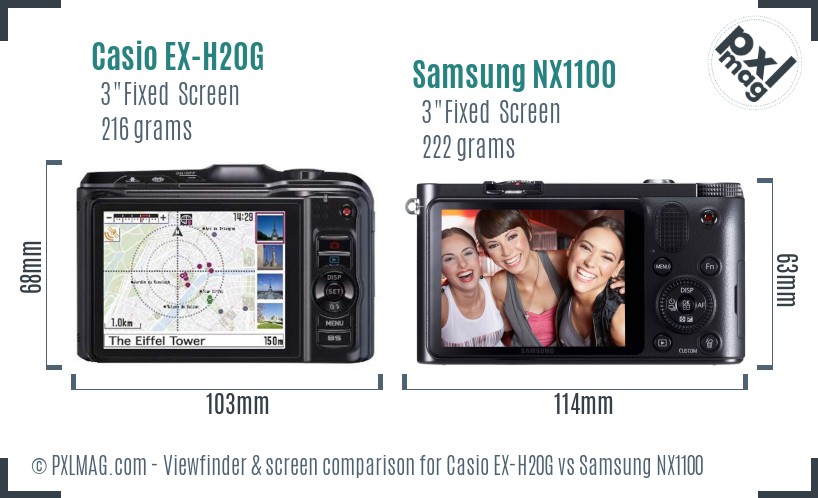 Casio EX-H20G vs Samsung NX1100 Screen and Viewfinder comparison