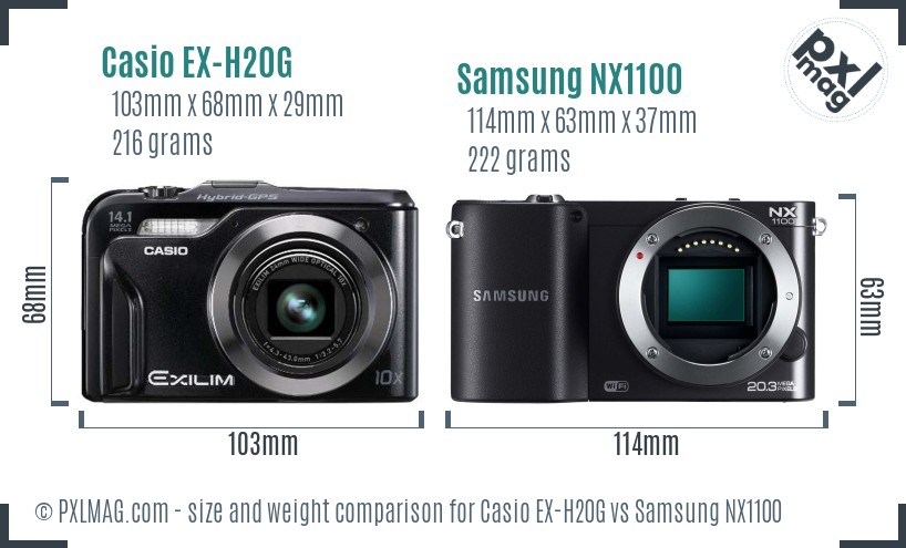Casio EX-H20G vs Samsung NX1100 size comparison