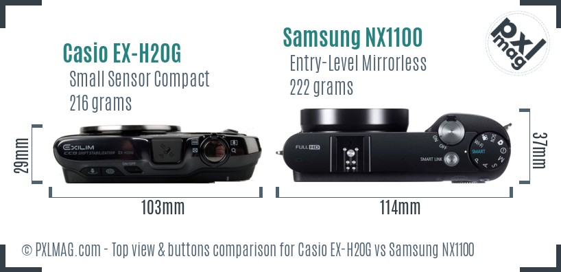 Casio EX-H20G vs Samsung NX1100 top view buttons comparison