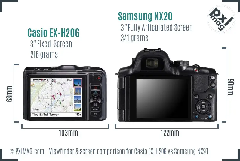 Casio EX-H20G vs Samsung NX20 Screen and Viewfinder comparison
