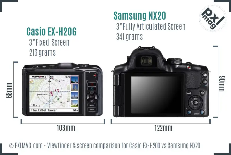 Casio EX-H20G vs Samsung NX20 Screen and Viewfinder comparison Casio EX-H20G vs Samsung NX20 Screen and Viewfinder comparison