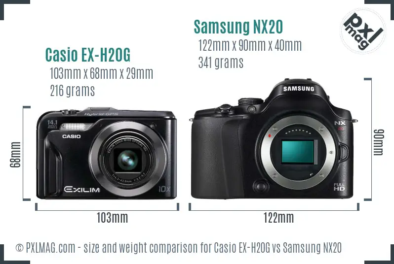 Casio EX-H20G vs Samsung NX20 size comparison