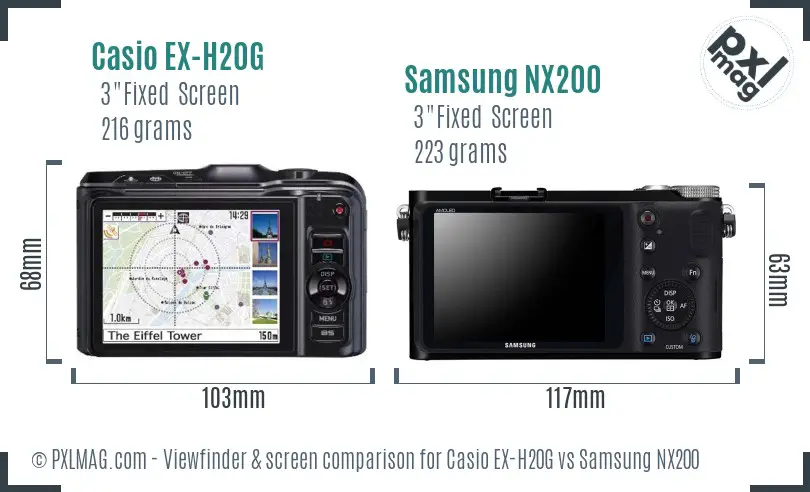 Casio EX-H20G vs Samsung NX200 Screen and Viewfinder comparison Casio EX-H20G vs Samsung NX200 Screen and Viewfinder comparison