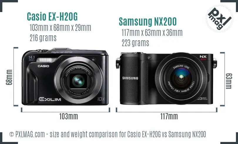 Casio EX-H20G vs Samsung NX200 size comparison Casio EX-H20G vs Samsung NX200 size comparison