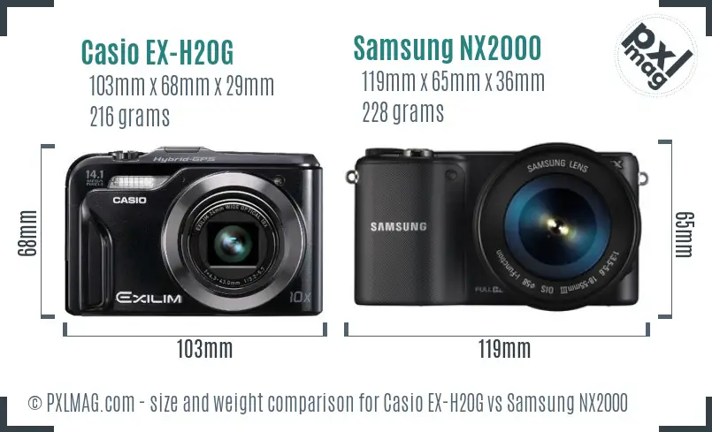 Casio EX-H20G vs Samsung NX2000 size comparison