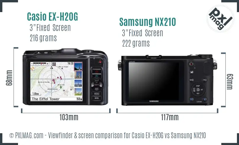 Casio EX-H20G vs Samsung NX210 Screen and Viewfinder comparison