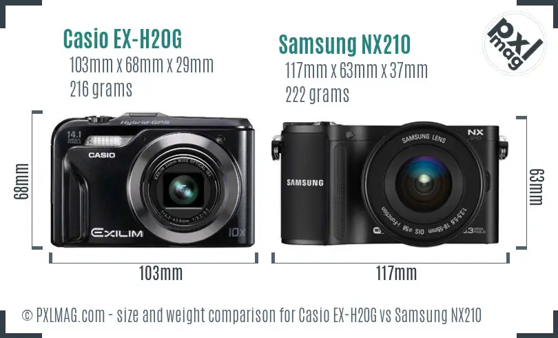 Casio EX-H20G vs Samsung NX210 size comparison