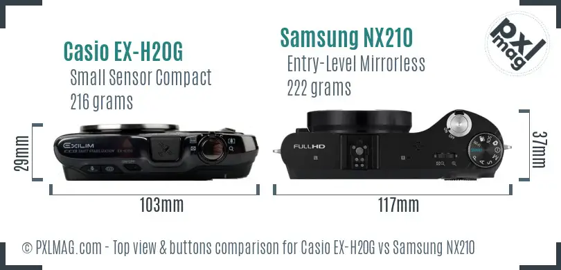 Casio EX-H20G vs Samsung NX210 top view buttons comparison