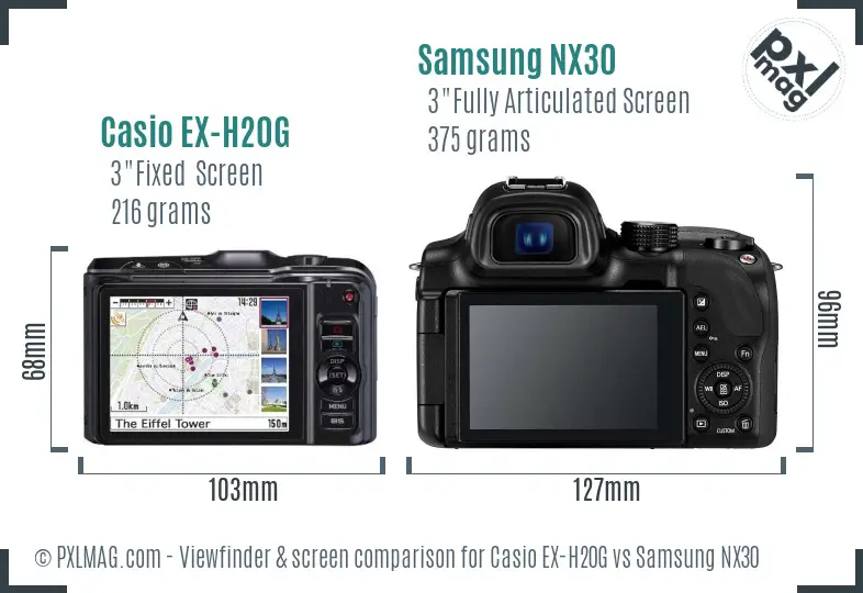 Casio EX-H20G vs Samsung NX30 Screen and Viewfinder comparison