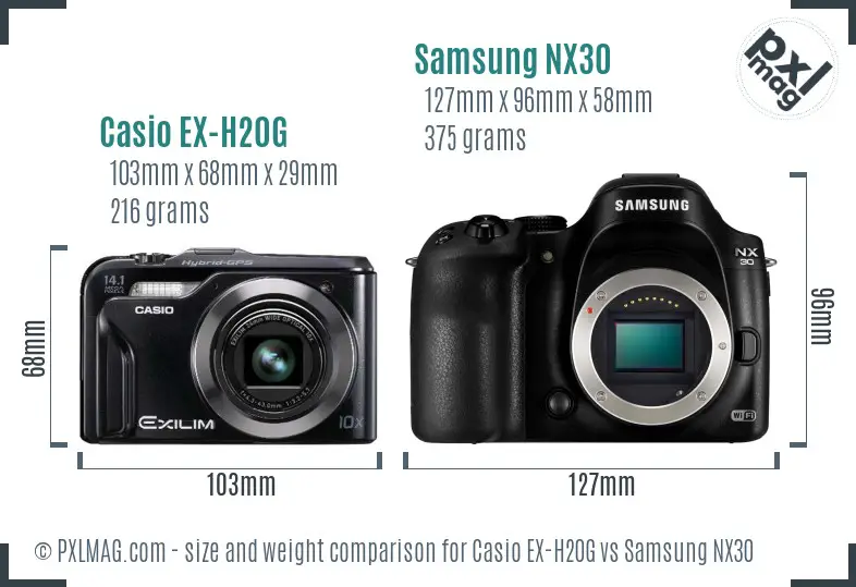 Casio EX-H20G vs Samsung NX30 size comparison