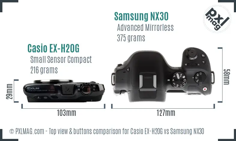 Casio EX-H20G vs Samsung NX30 top view buttons comparison