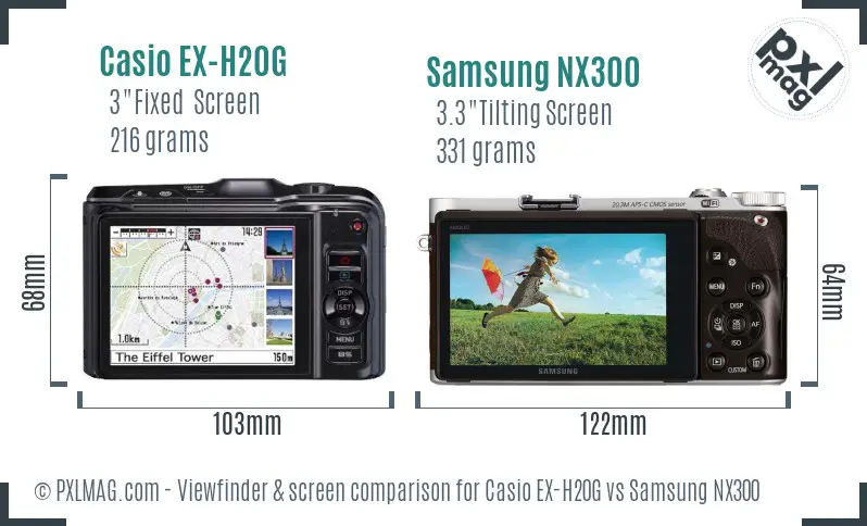 Casio EX-H20G vs Samsung NX300 Screen and Viewfinder comparison