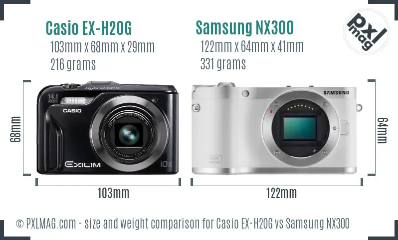 Casio EX-H20G vs Samsung NX300 size comparison