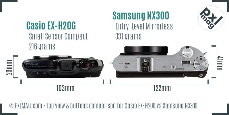 Casio EX-H20G vs Samsung NX300 top view buttons comparison