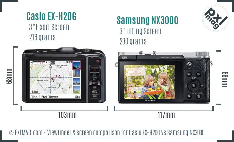 Casio EX-H20G vs Samsung NX3000 Screen and Viewfinder comparison