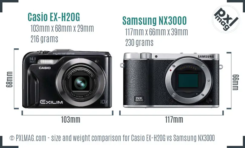 Casio EX-H20G vs Samsung NX3000 size comparison