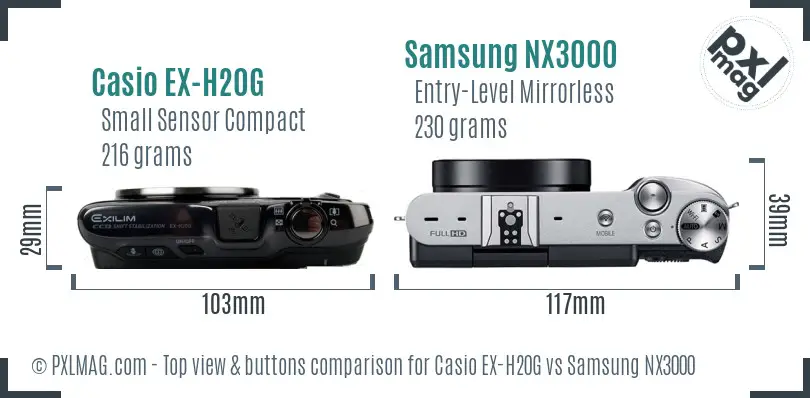 Casio EX-H20G vs Samsung NX3000 top view buttons comparison