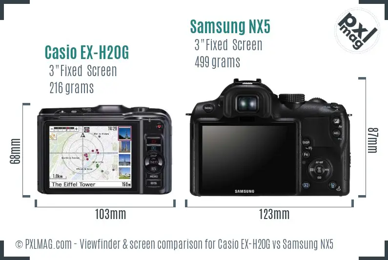 Casio EX-H20G vs Samsung NX5 Screen and Viewfinder comparison
