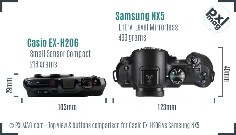 Casio EX-H20G vs Samsung NX5 top view buttons comparison