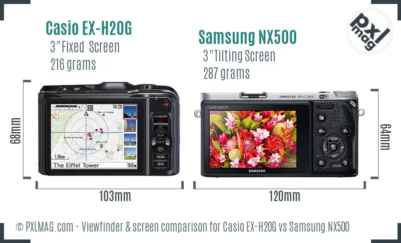 Casio EX-H20G vs Samsung NX500 Screen and Viewfinder comparison