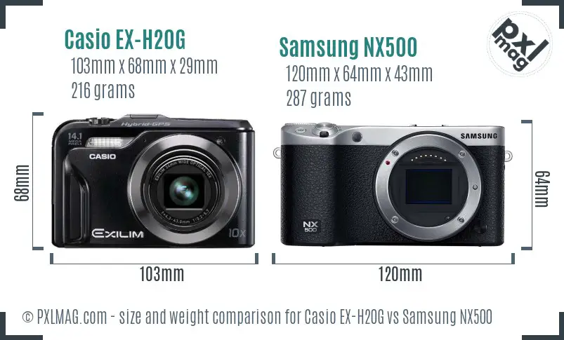 Casio EX-H20G vs Samsung NX500 size comparison