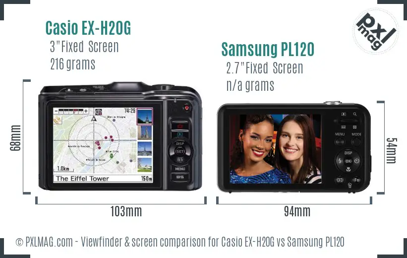 Casio EX-H20G vs Samsung PL120 Screen and Viewfinder comparison Casio EX-H20G vs Samsung PL120 Screen and Viewfinder comparison