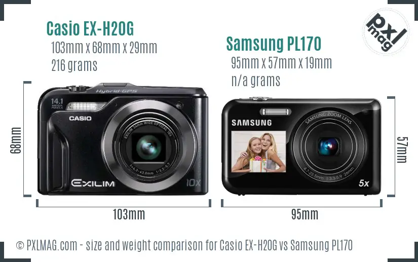 Casio EX-H20G vs Samsung PL170 size comparison