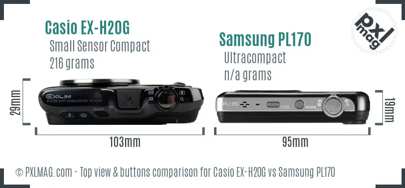 Casio EX-H20G vs Samsung PL170 top view buttons comparison