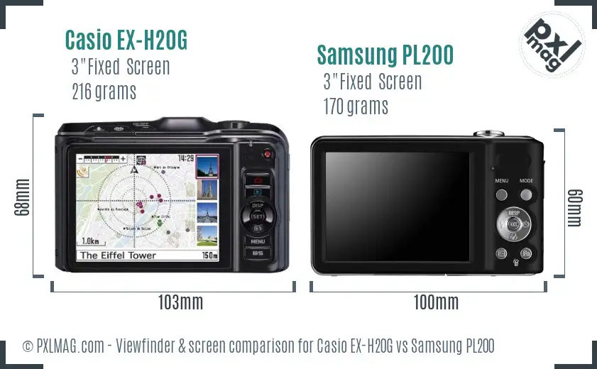 Casio EX-H20G vs Samsung PL200 Screen and Viewfinder comparison