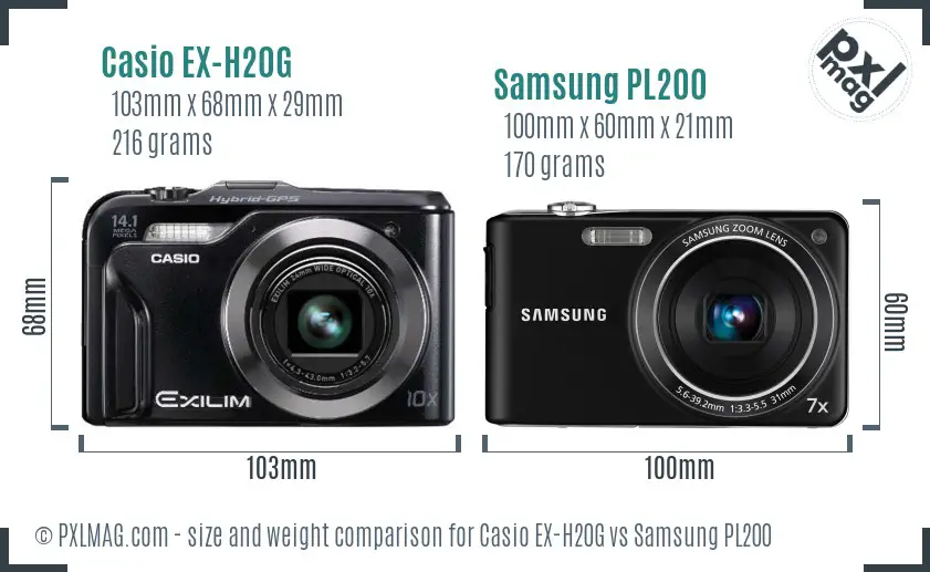 Casio EX-H20G vs Samsung PL200 size comparison