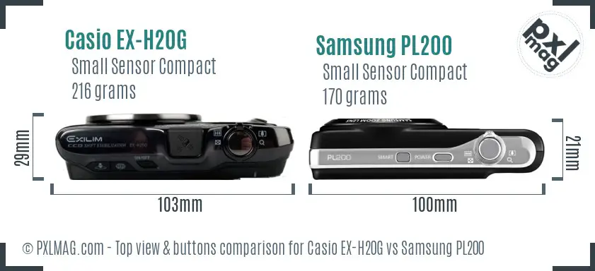 Casio EX-H20G vs Samsung PL200 top view buttons comparison